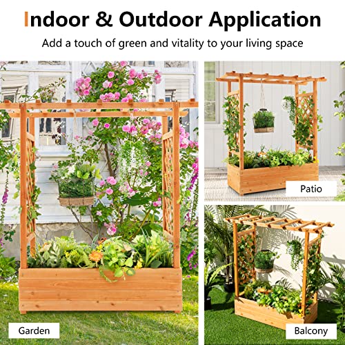 Raised Garden Bed with Arch Trellis Wood Planter Box k7