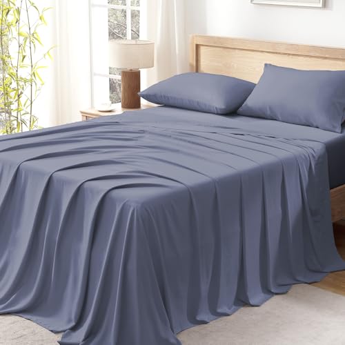 Queen Sheets Set, Cooling Bamboo Bedding, Deep Pocket, Dark Green K7