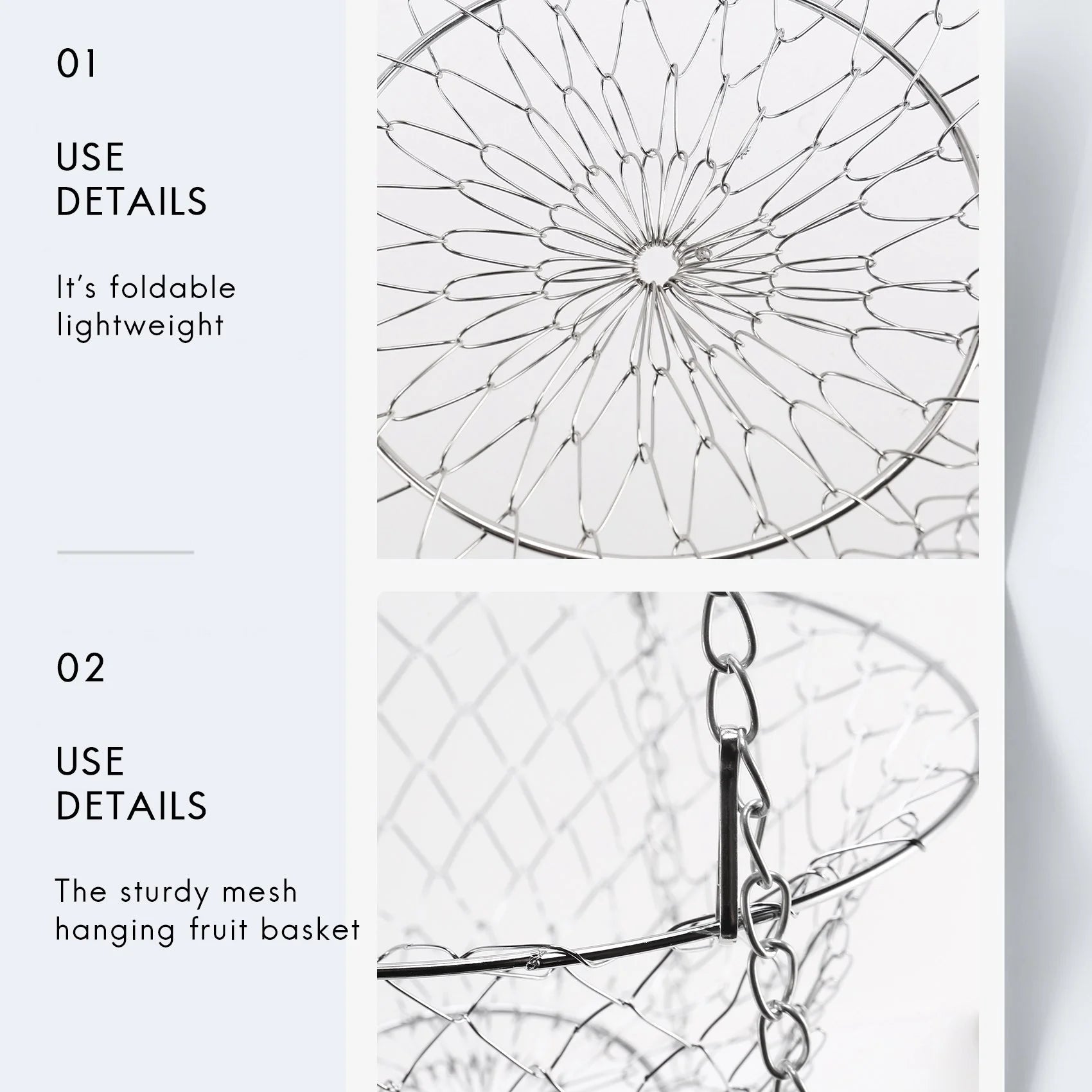 Fruit Basket Hanging Storage Silver a7