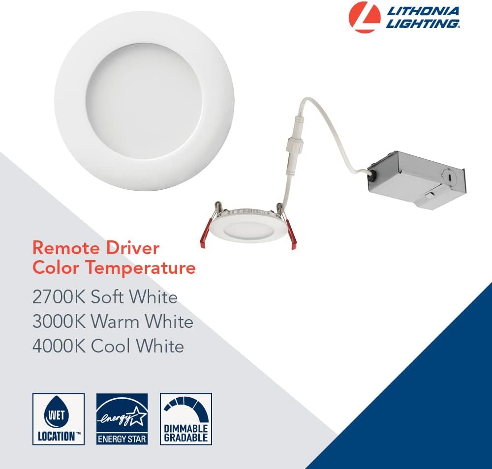 Lithonia Lighting WF3 30K MW M6 3-Inch Dimmable with Thin LED Recessed Ceiling Downlight, 3000K, White & WF6 30K40K50K 90CRI MW M6 LED Color Temperature Selectable Ultra Thin Recessed Downlight