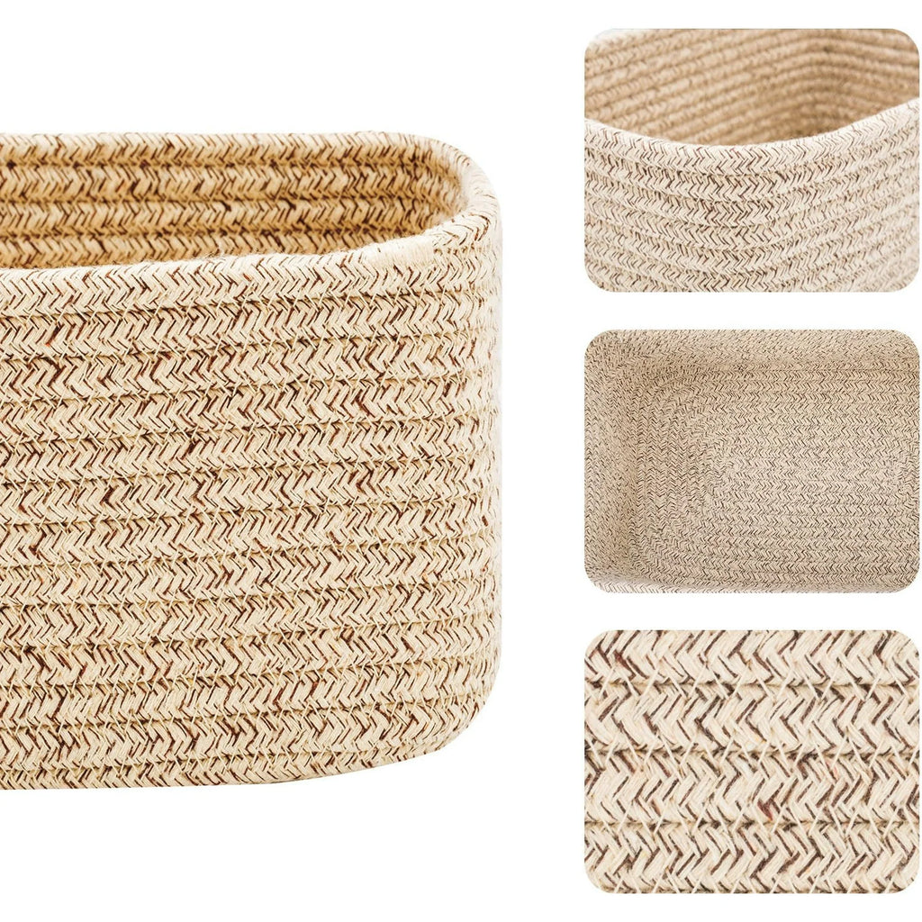 Small Storage Baskets for Organizing, Woven Rope Cube Bins 3 Pack a7