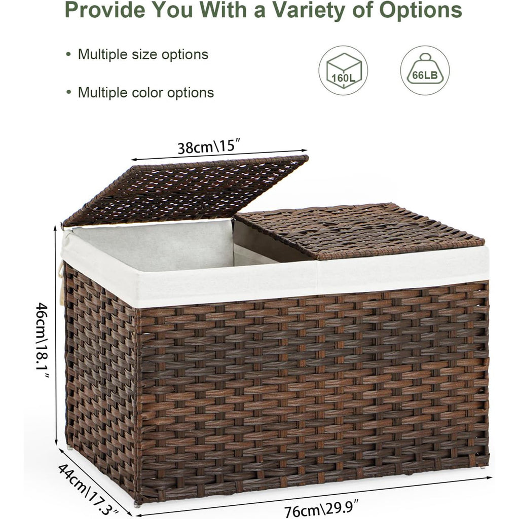Woven Storage Basket with Lid, 65L Foldable, Gray a7