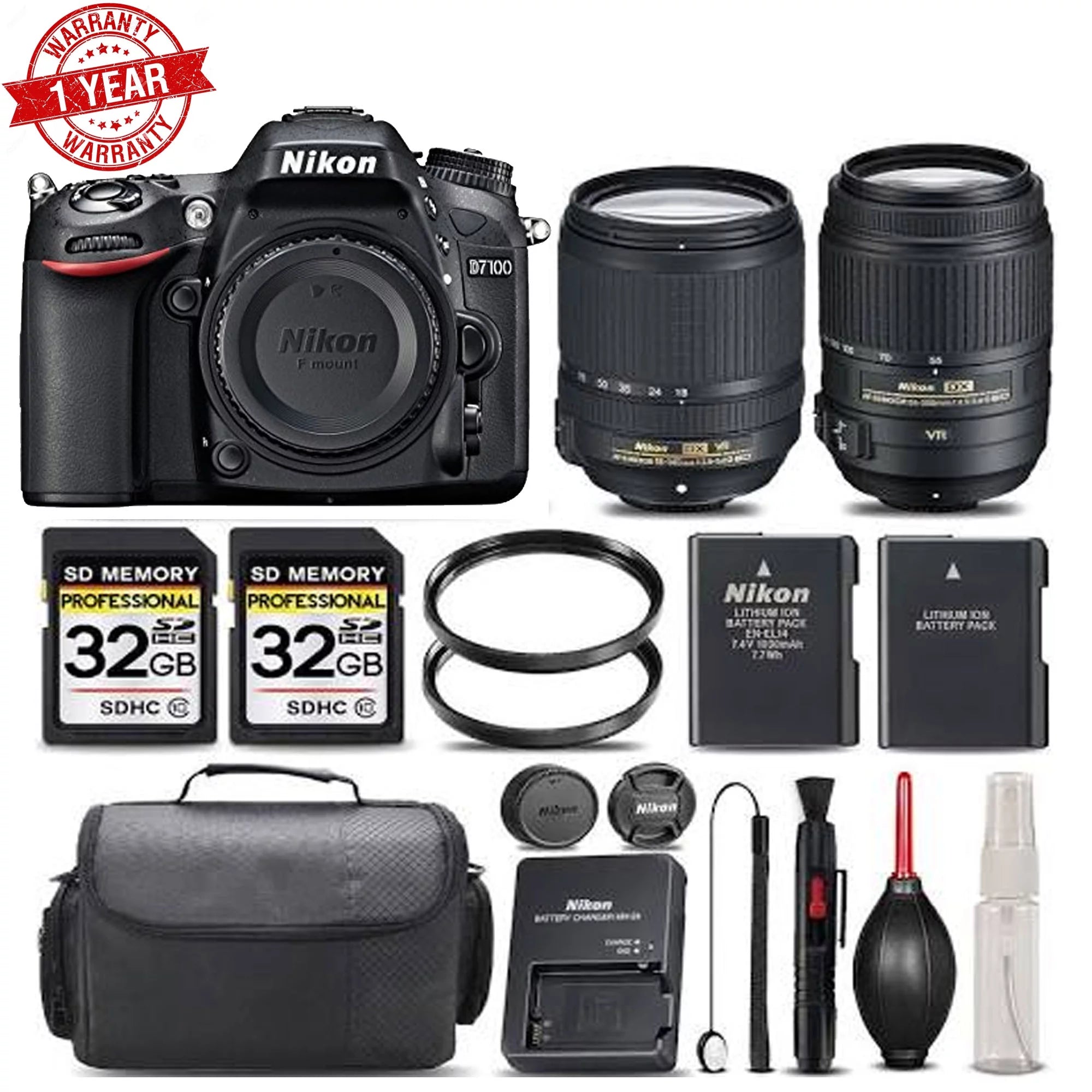 Nikon D7100 DSLR Camera ||Nikkor 18-140mm VR Lens ||55-300mm VR - Save Big Kit, Black - Curated Treasures Market