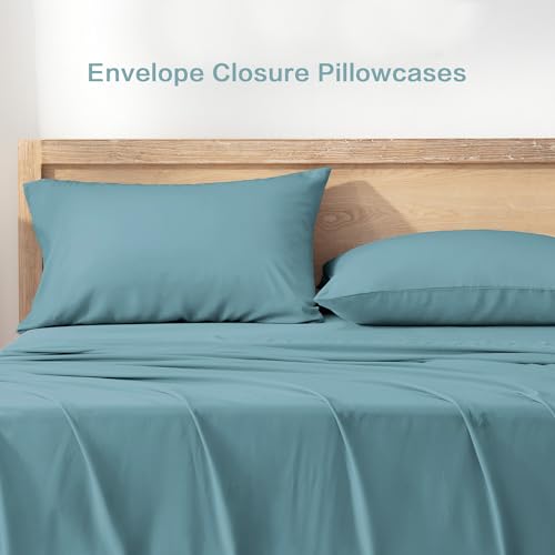 Queen Sheets Set, Cooling Bamboo Bedding, Deep Pocket, Dark Green K7