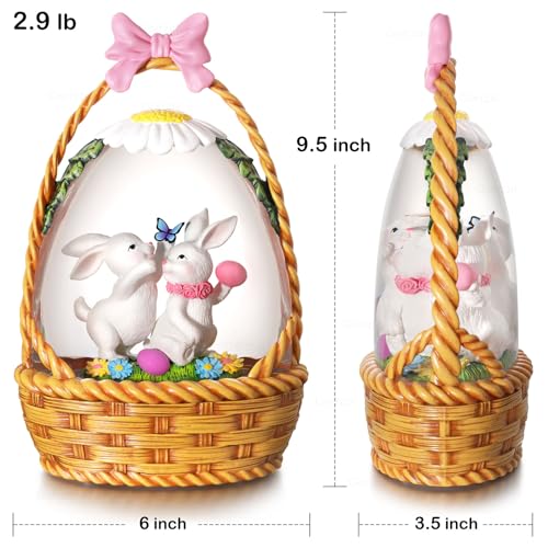 Easter Snow Globe Lantern with Timer Swirling Glitter, Indoor Decor A7