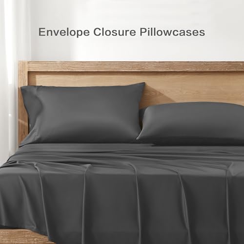 Queen Sheets Set, Cooling Bamboo Bedding, Deep Pocket, Dark Green K7