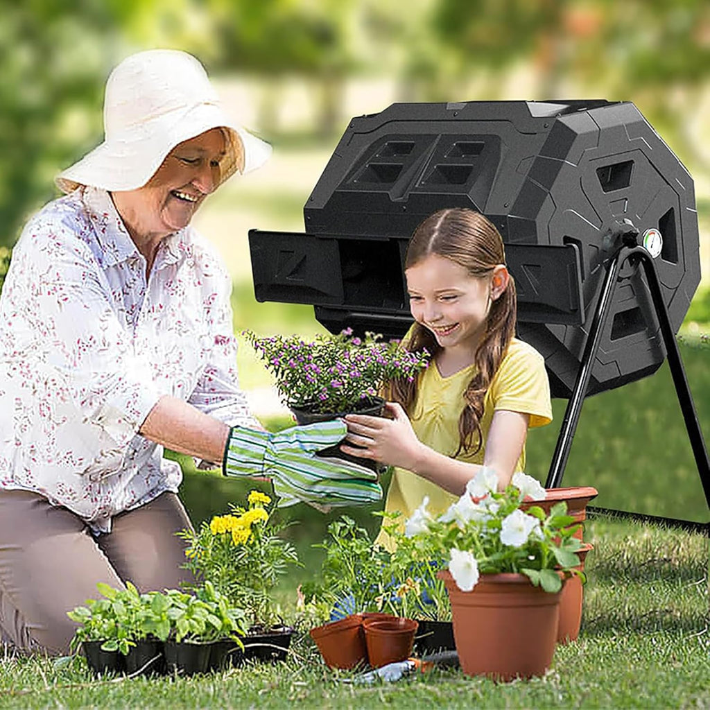 Outdoor Compost Bin 160L Dual Chamber Rotating Composter A7k