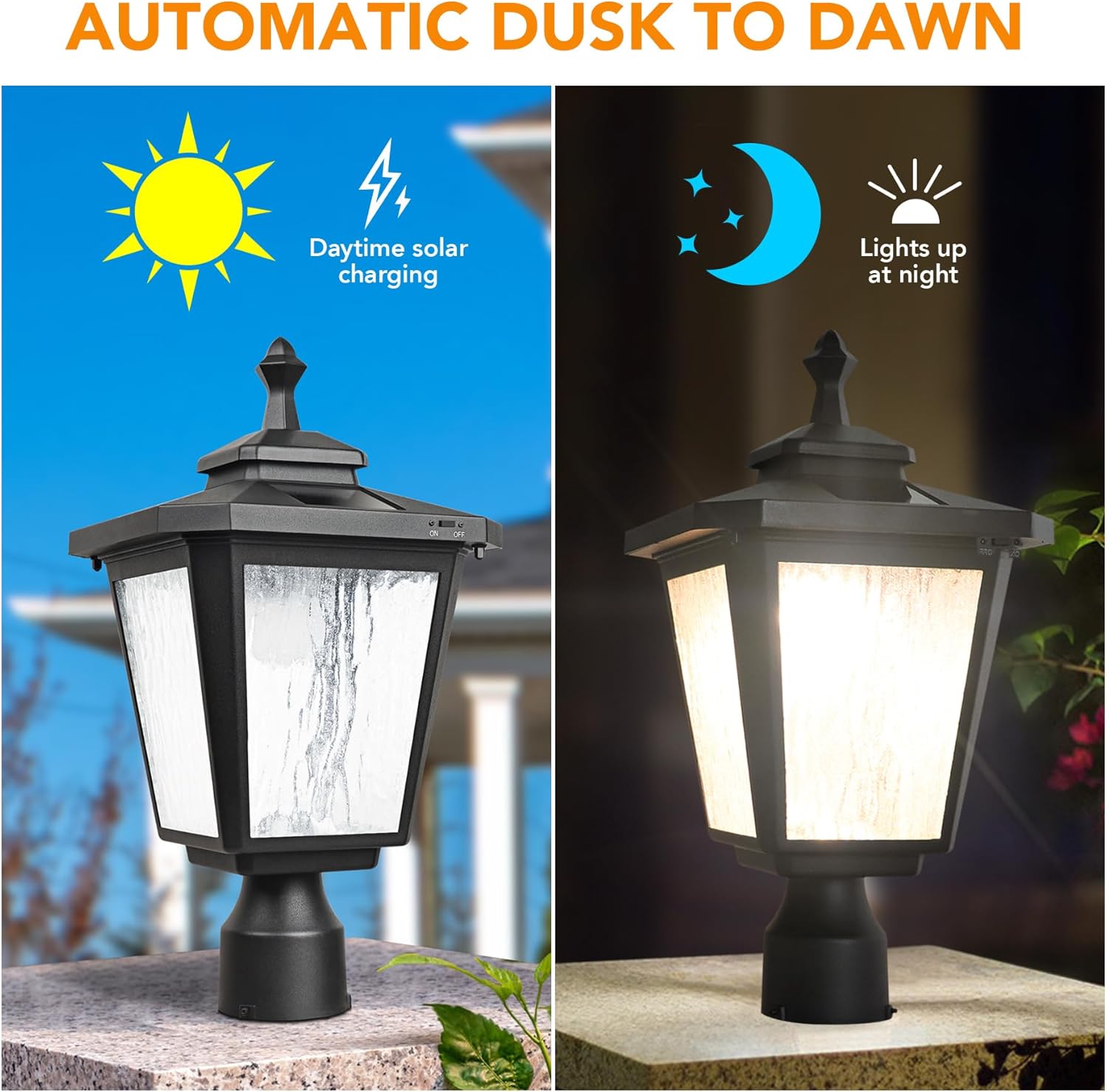 Solar Lamp Post Light with Planter, Aluminum, Warm White LED, Matte Black k7