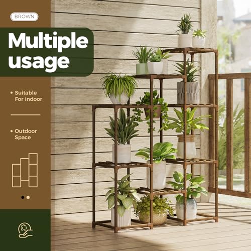 Plant Stand Indoor Corner Shelf Wood 8 Pots A7
