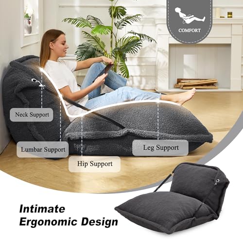Giant Bean Bag Chair with Adjustable Backrest and Detachable Cover Grey k7