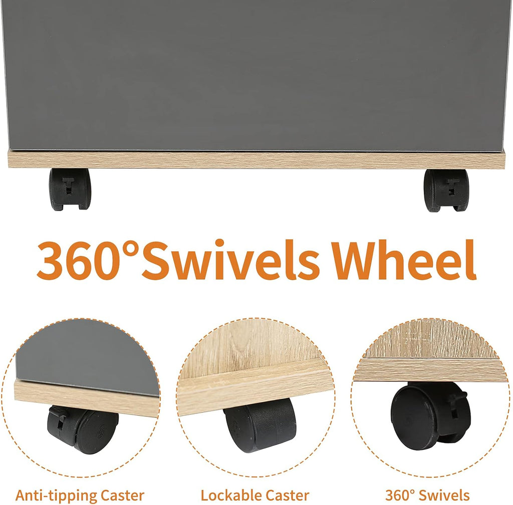 3 Drawer Rolling Wood File Cabinet with Wheels, Oak a7
