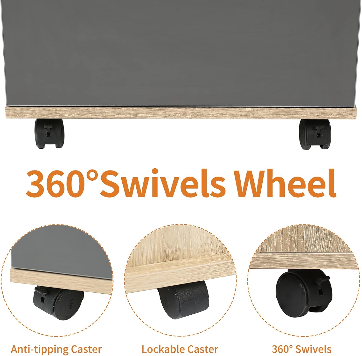 3 Drawer Rolling Wood File Cabinet with Wheels, Oak a7