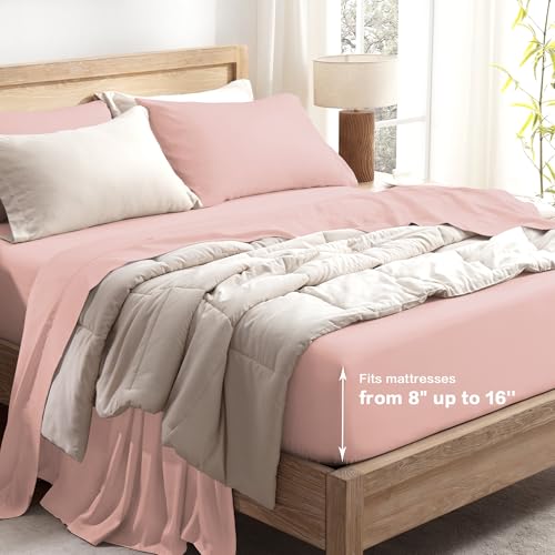 Queen Sheets Set, Cooling Bamboo Bedding, Deep Pocket, Dark Green K7