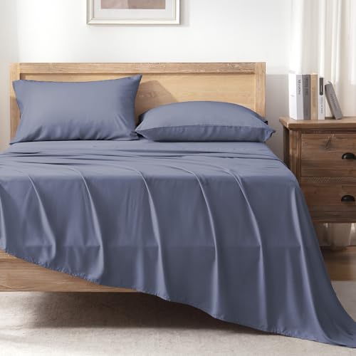 Queen Sheets Set, Cooling Bamboo Bedding, Deep Pocket, Dark Green K7