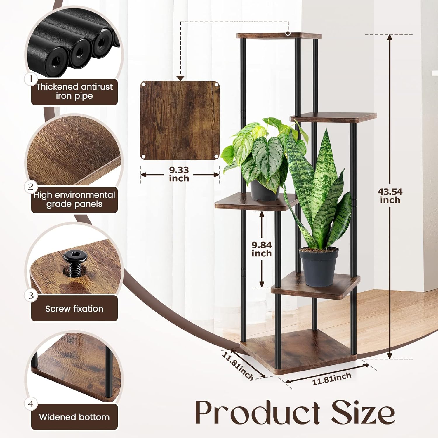 Plant Stand Indoor 4 Tier Flower Shelf Holder Rack Brown k7