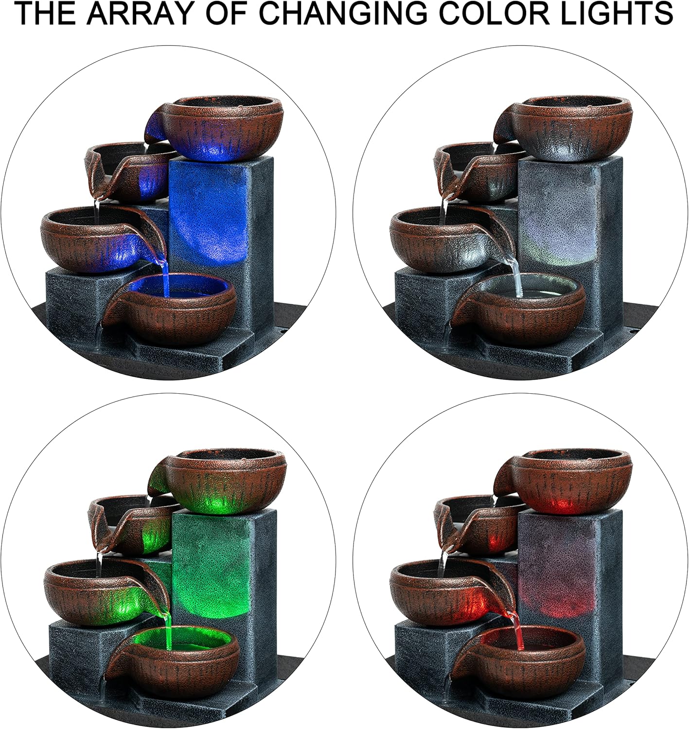 Indoor Waterfall Fountain Tabletop 4-Tier with LED Lighting a7