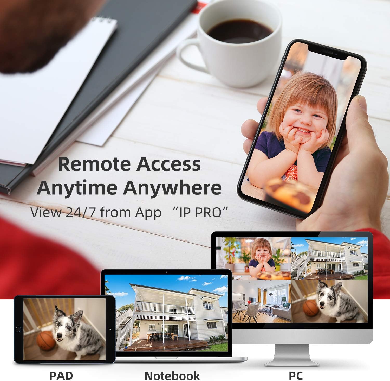 Wireless Security Camera System with 12" Monitor 2TB Hard Drive, 8 Channel NVR, 4 Cameras Night Vision k7