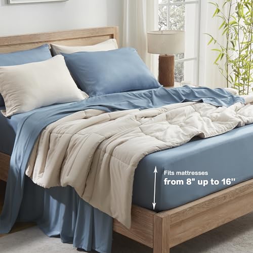 Queen Sheets Set, Cooling Bamboo Bedding, Deep Pocket, Dark Green K7