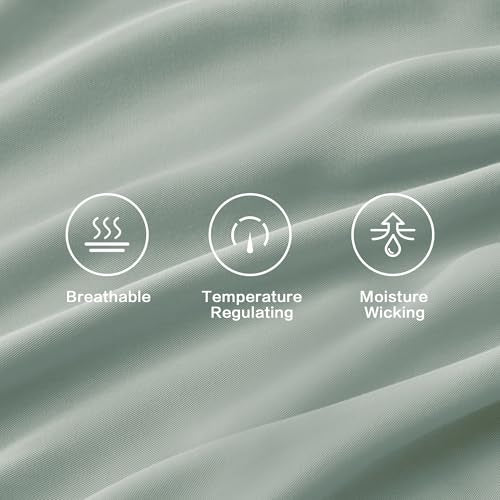 Queen Sheets Set, Cooling Bamboo Bedding, Deep Pocket, Dark Green K7