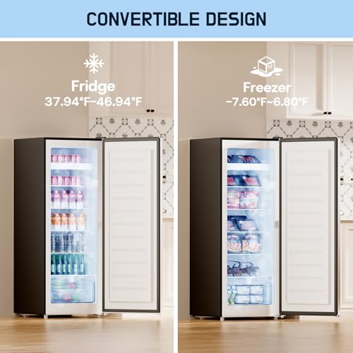 Upright Freezer Convertible Refrigerator, 5 Adjustable Shelves, Garage Ready A7