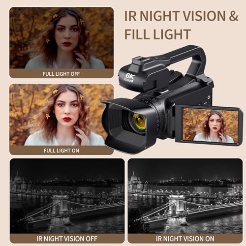 Camcorder 6K 64MP IR Night Vision Vlogging Camera 18X Zoom 4.0 Touch Screen f7