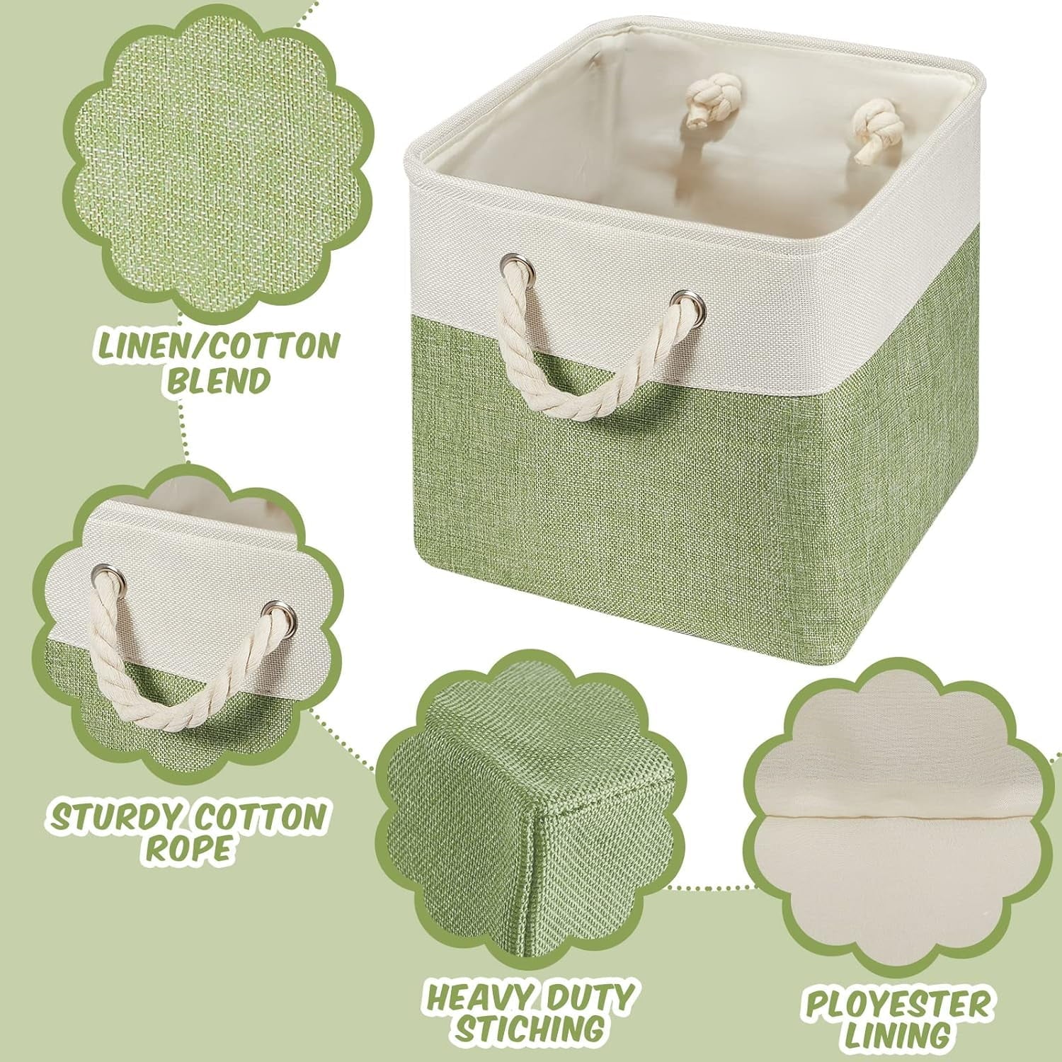 Fabric Cube Storage Bins 11x11 Inch Foldable with Handles G7