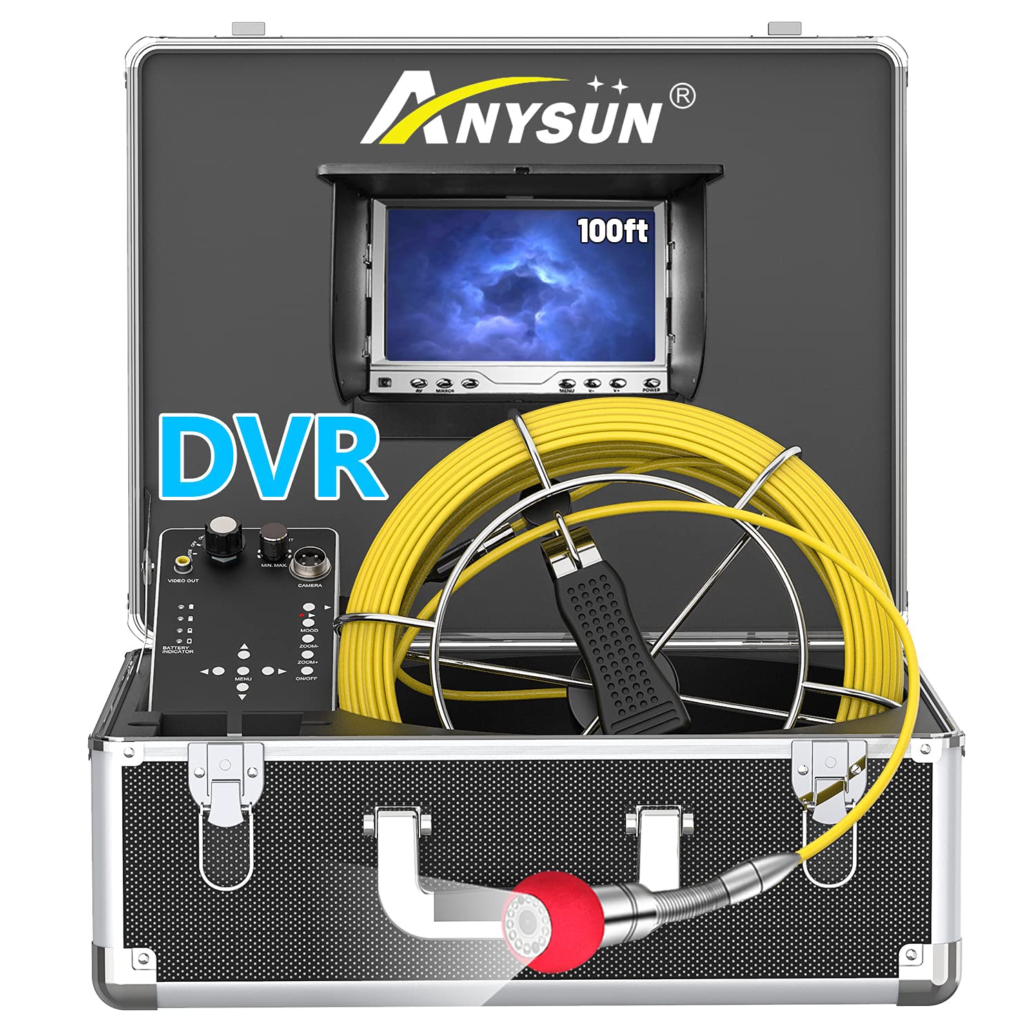 Sewer Inspection Camera with 7'' Screen, 100 FT Waterproof Snake Cable, 12pcs Adjustable LED Lights, Sewer Industrial Endoscope Scope Camera for Home Wall Duct Drain Pipe Plumbing