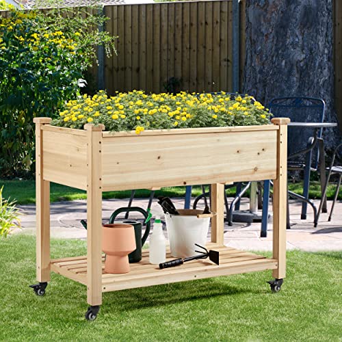 Wooden Raised Garden Bed with Wheels 42x23x33in a7
