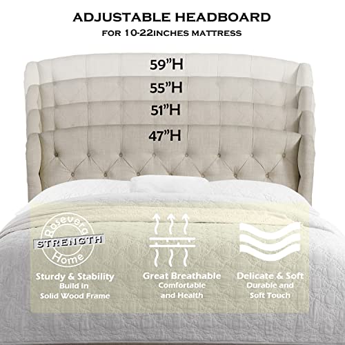 Linen Upholstered Adjustable Headboard Queen Beige k7