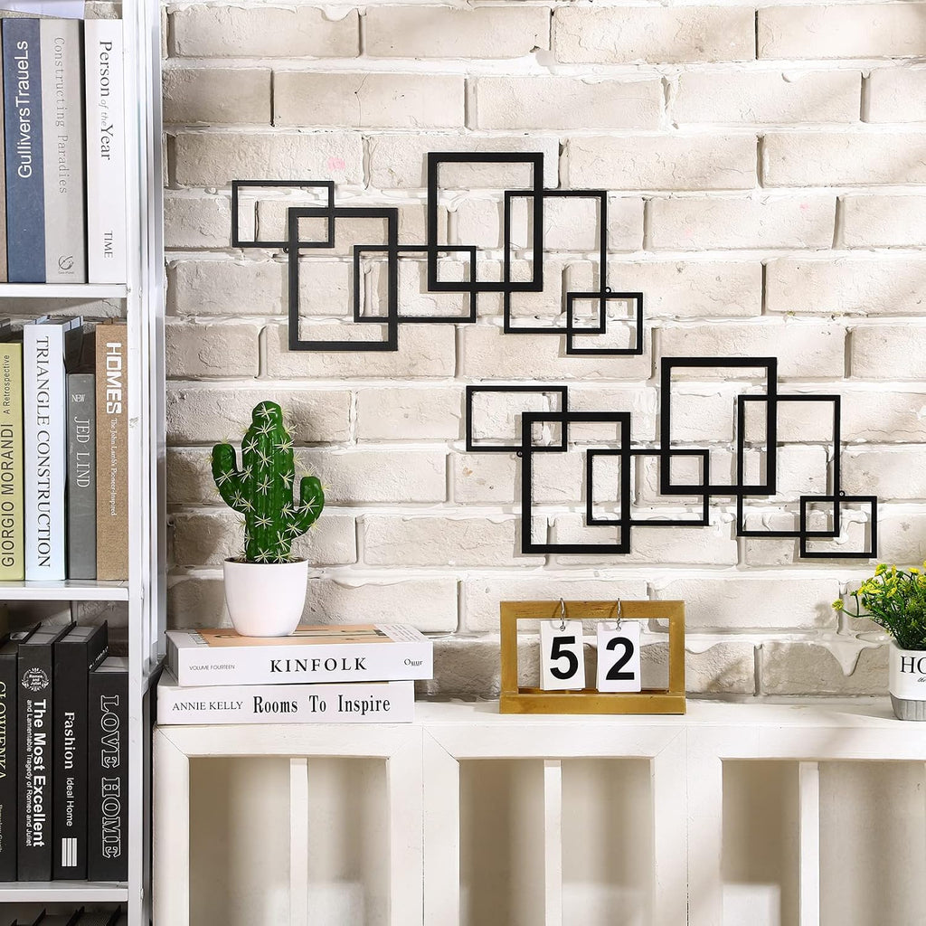 Modern Geometric Metal Wall Art Black Square Decor k7