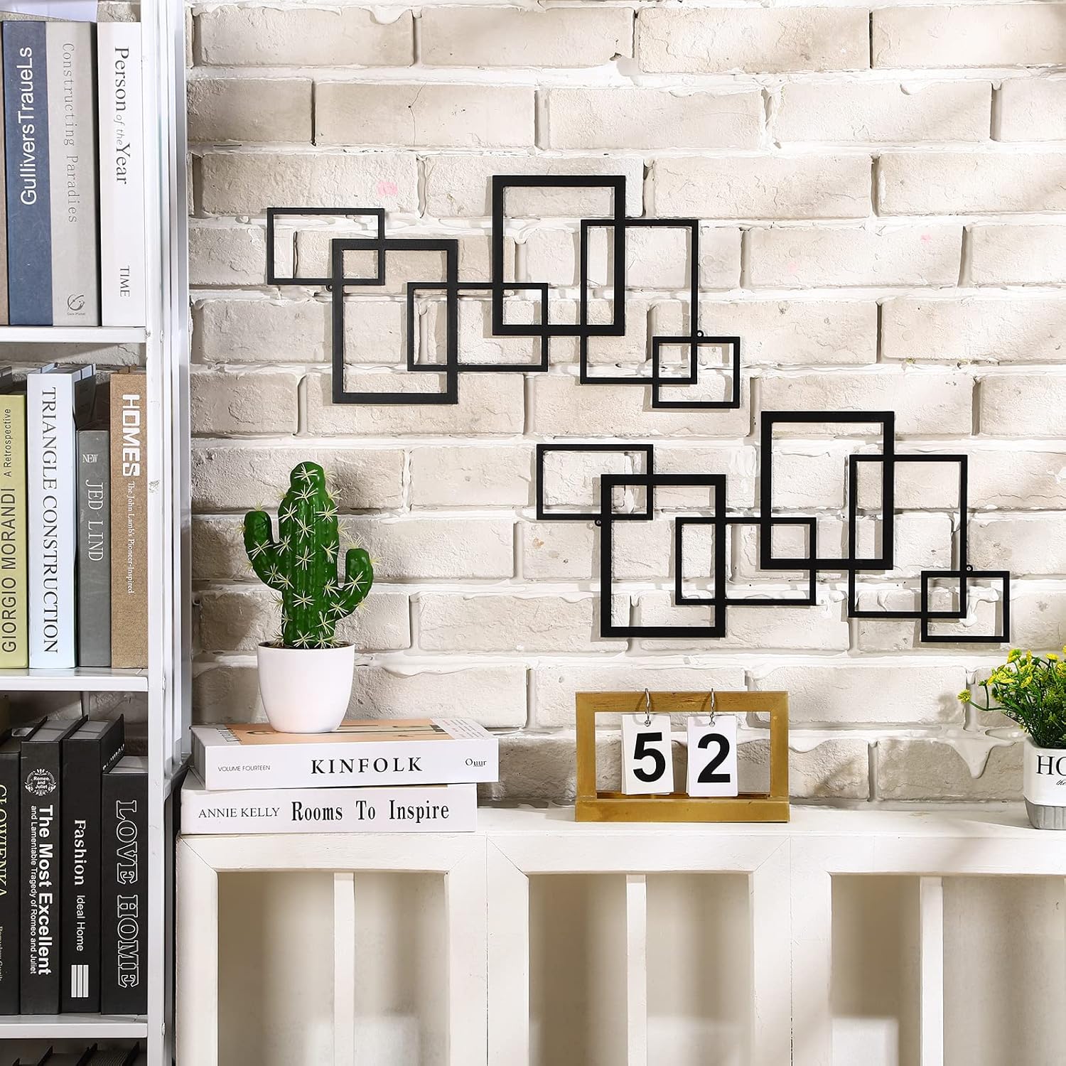 Modern Geometric Metal Wall Art Black Square Decor k7