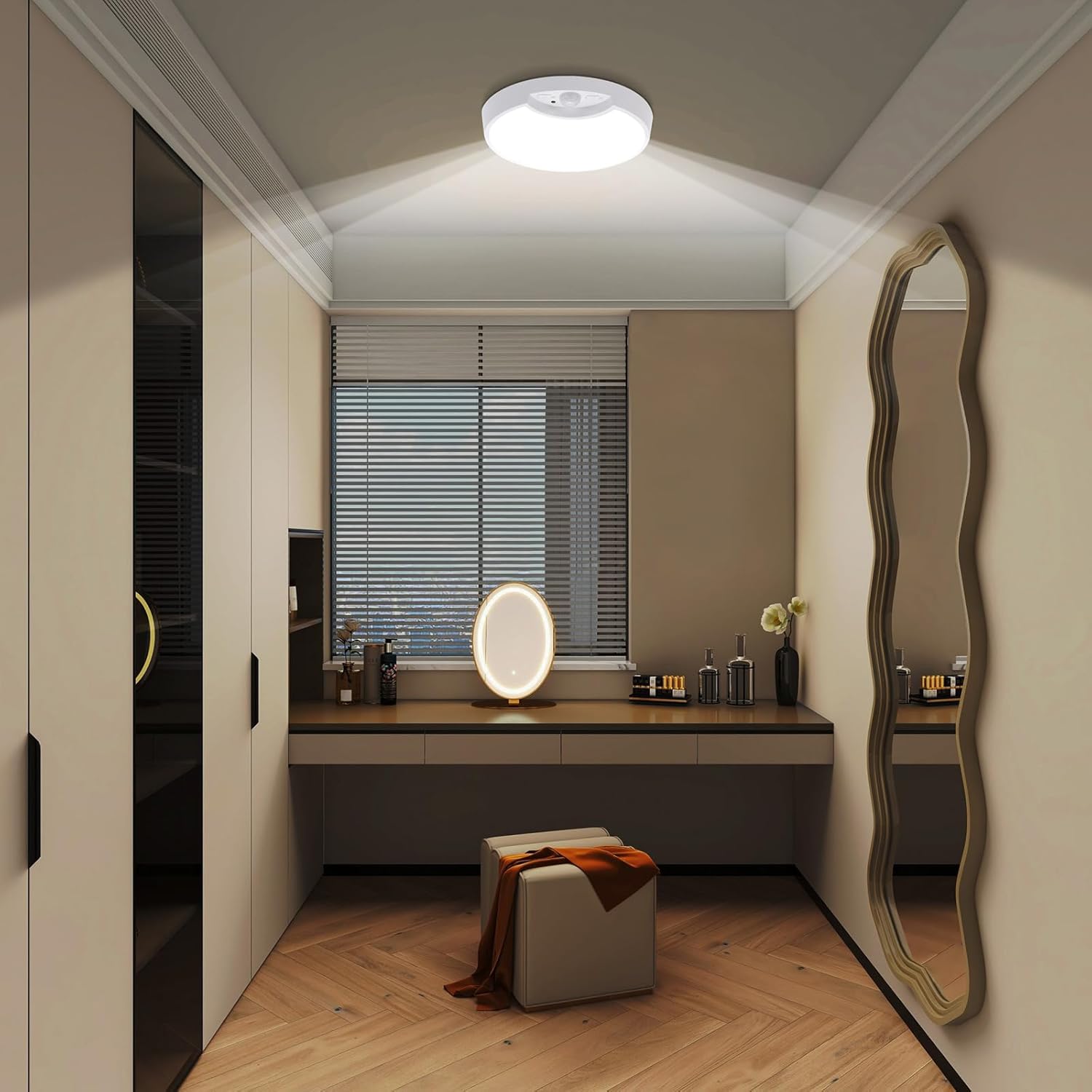 Rechargeable Motion Sensor Ceiling Light with Remote, Wireless Closet Light 8.7inch 6000K 8000mAh A7