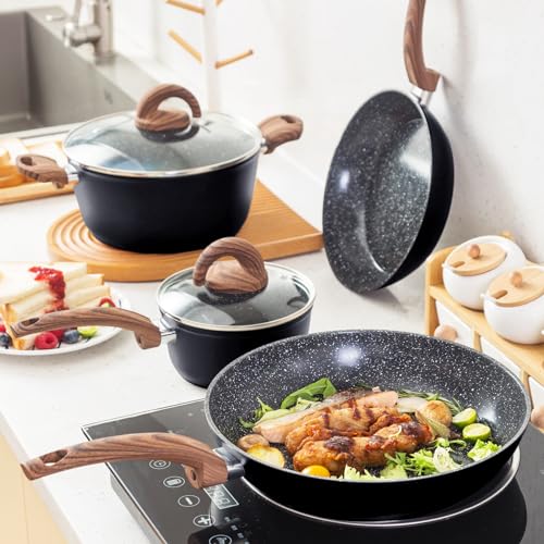Ceramic Cookware Set with Lids, Non-Stick Frying Pans, Induction Safe k7