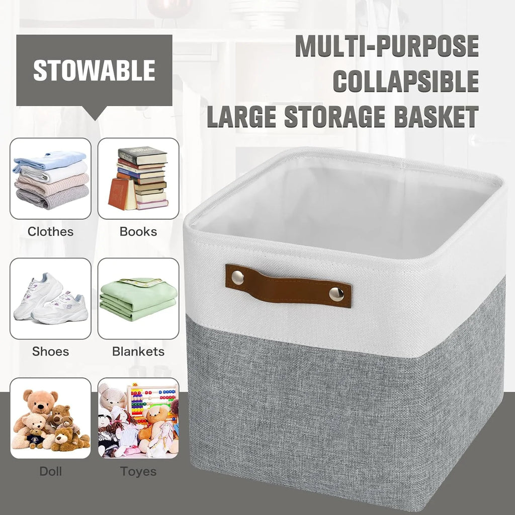Cube Storage Baskets 6 Pack Foldable with Handles White Blue a7
