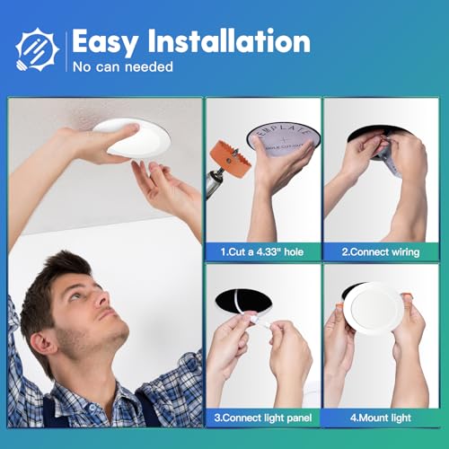 6 Pack 6 Inch Ultra-Thin LED Recessed Ceiling Light, Dimmable Canless Wafer Downlight 7k
