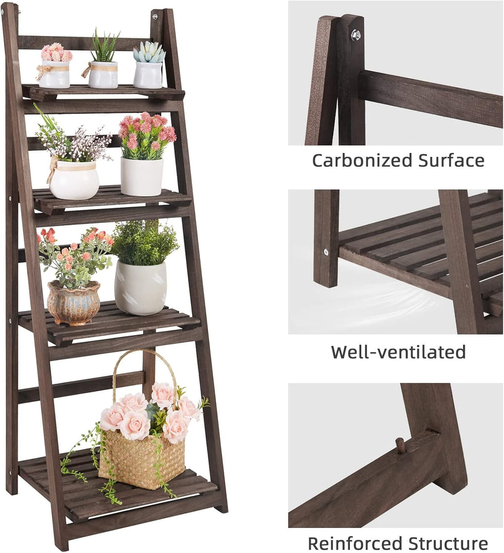4 Tier Tall Ladder Plant Stand Wooden Indoor Garden Rack a7