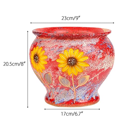 Ceramic Planter Pot with Drainage Hole, 9 Inch Hand Painted Clay Pot k7