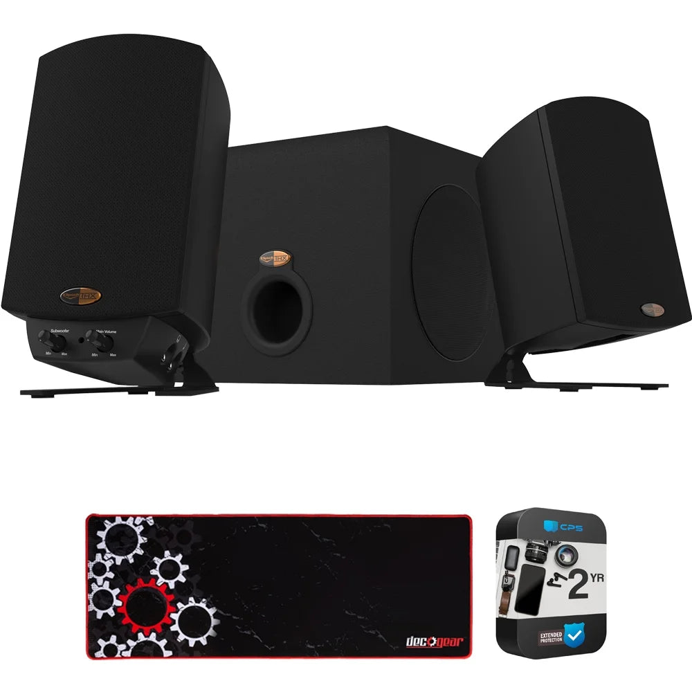 Klipsch 1011400 ProMedia 2.1 THX Certified Speaker System with 2 Speakers and Subwoofer, Black Bundle with 2 YR CPS Enhanced Protection Pack & Large Extended Pro Gaming Mouse Pad - Curated Treasures Market