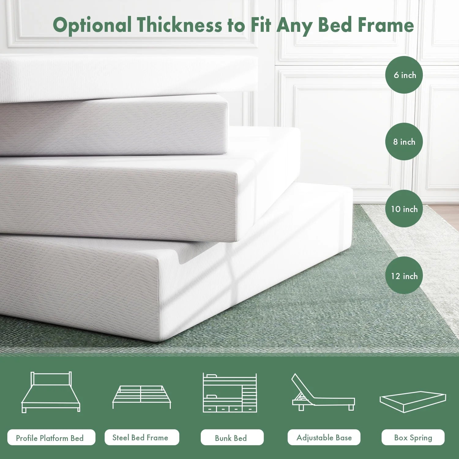Queen Mattress 10 Inch Cooling Gel Memory Foam Medium Firm A7