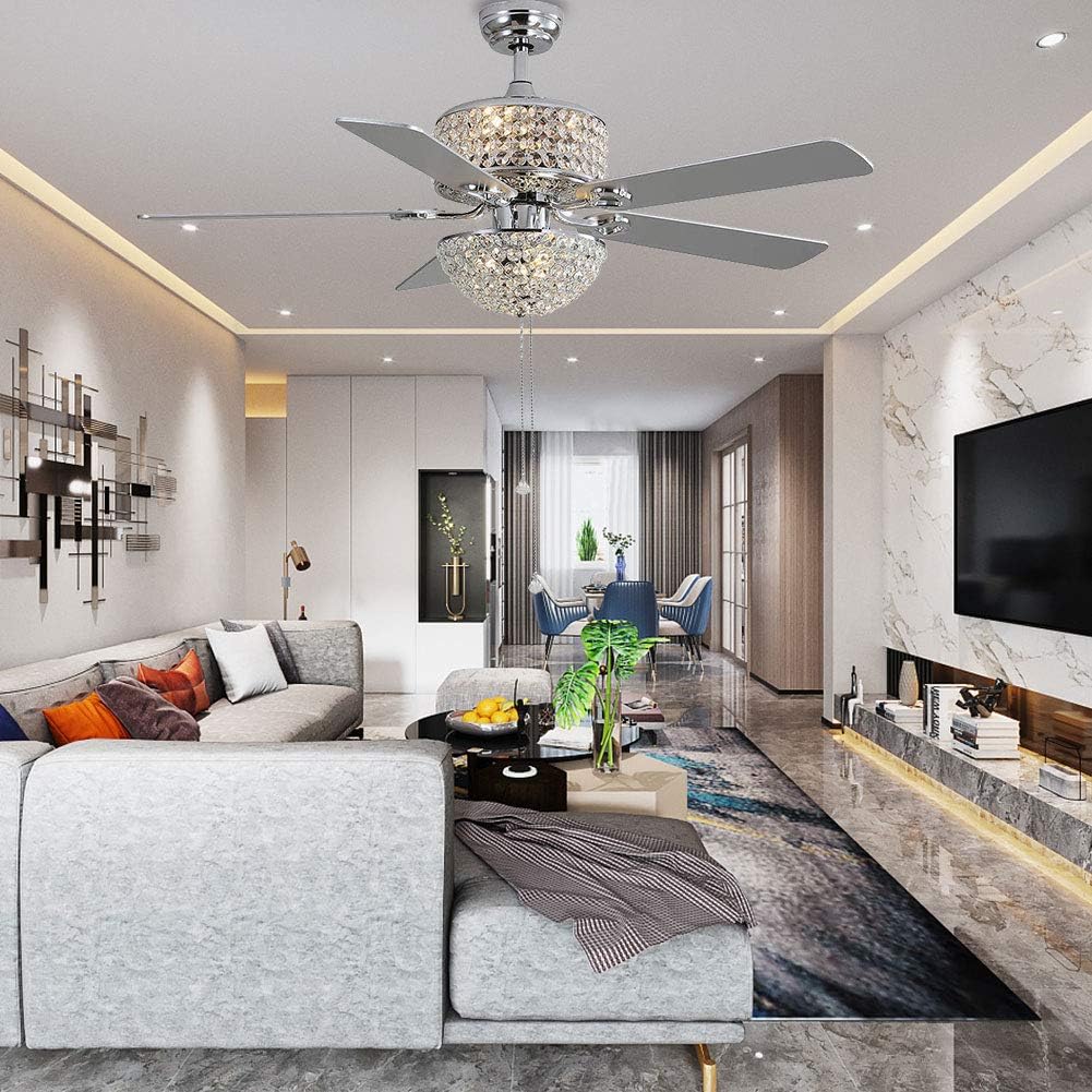 Crystal Ceiling Fan with Light and Remote 5 Blades 3 Speed k7