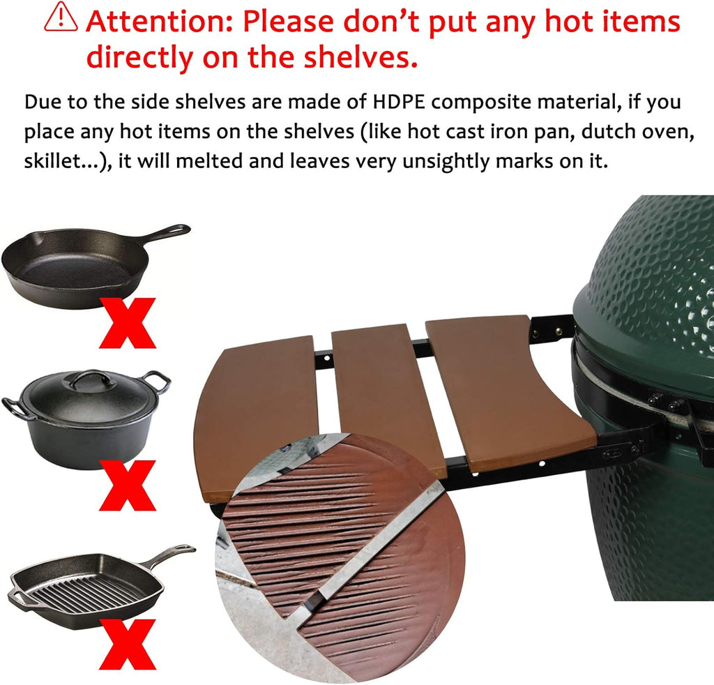 Grill Side HDPE Shelves for Big Green Egg Parts Replacement BBQ Accessories Fit Large 3 Slats K7