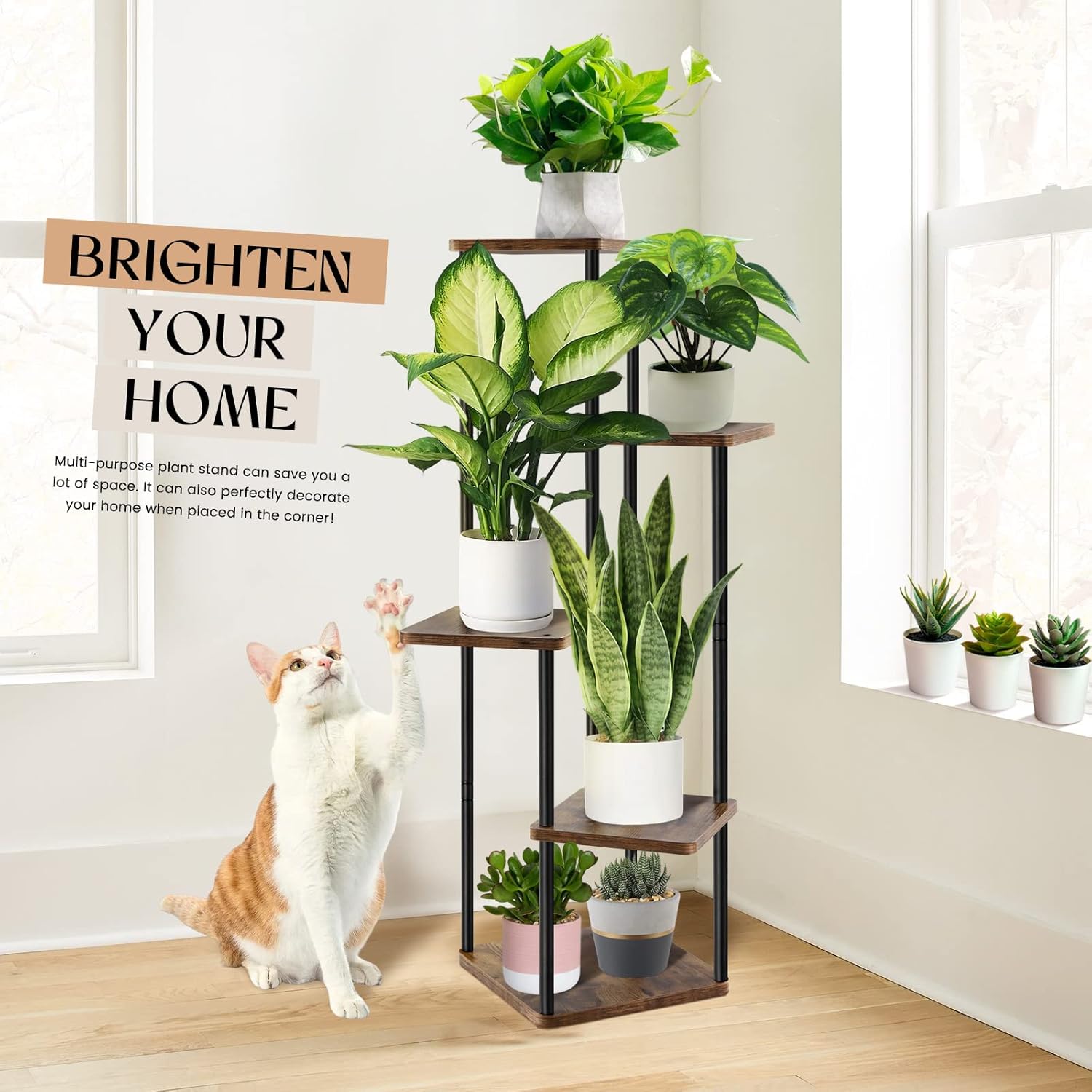 Plant Stand Indoor 4 Tier Flower Shelf Holder Rack Brown k7