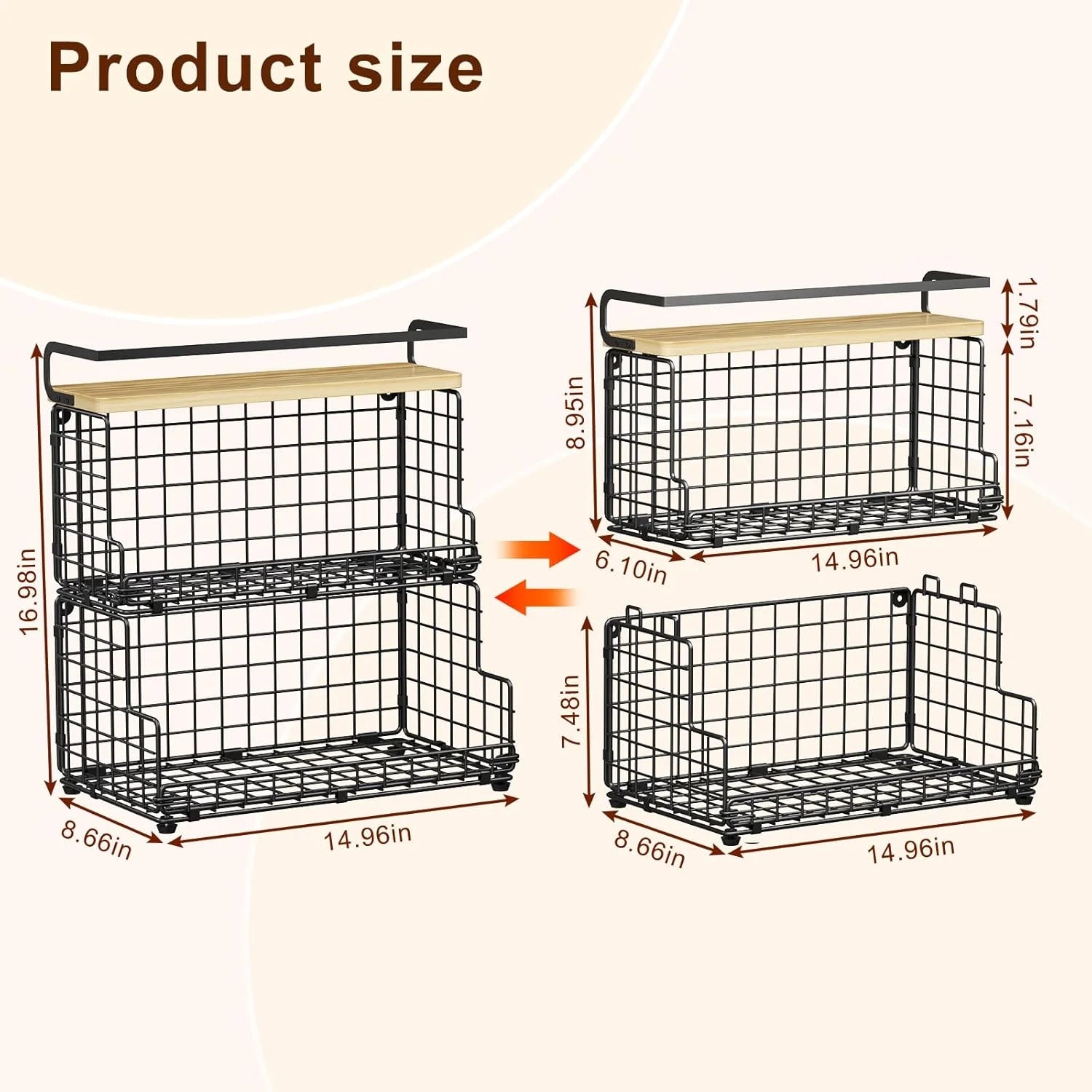 Tiered Snack Organizer with Wood Top, Metal Basket a7