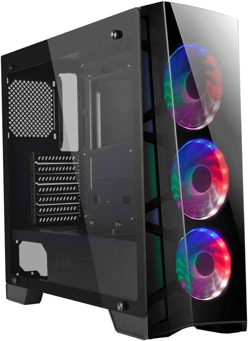 Computer Case with 3 RGB Fans Mid Tower Gaming PC Case Tempered Glass Side Panel A7