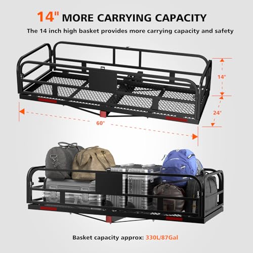 Hitch Mount Cargo Carrier Basket Folding 500 LBS 60x24x14 Fits 2 Receiver K7