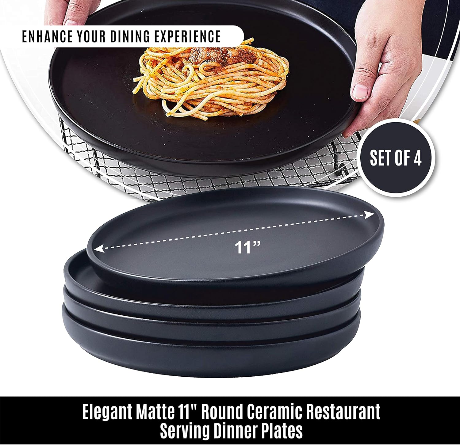 Matte Ceramic Serving Plates 11-inch Round Set with Cast Iron Dutch Oven and Skillet Lid q7