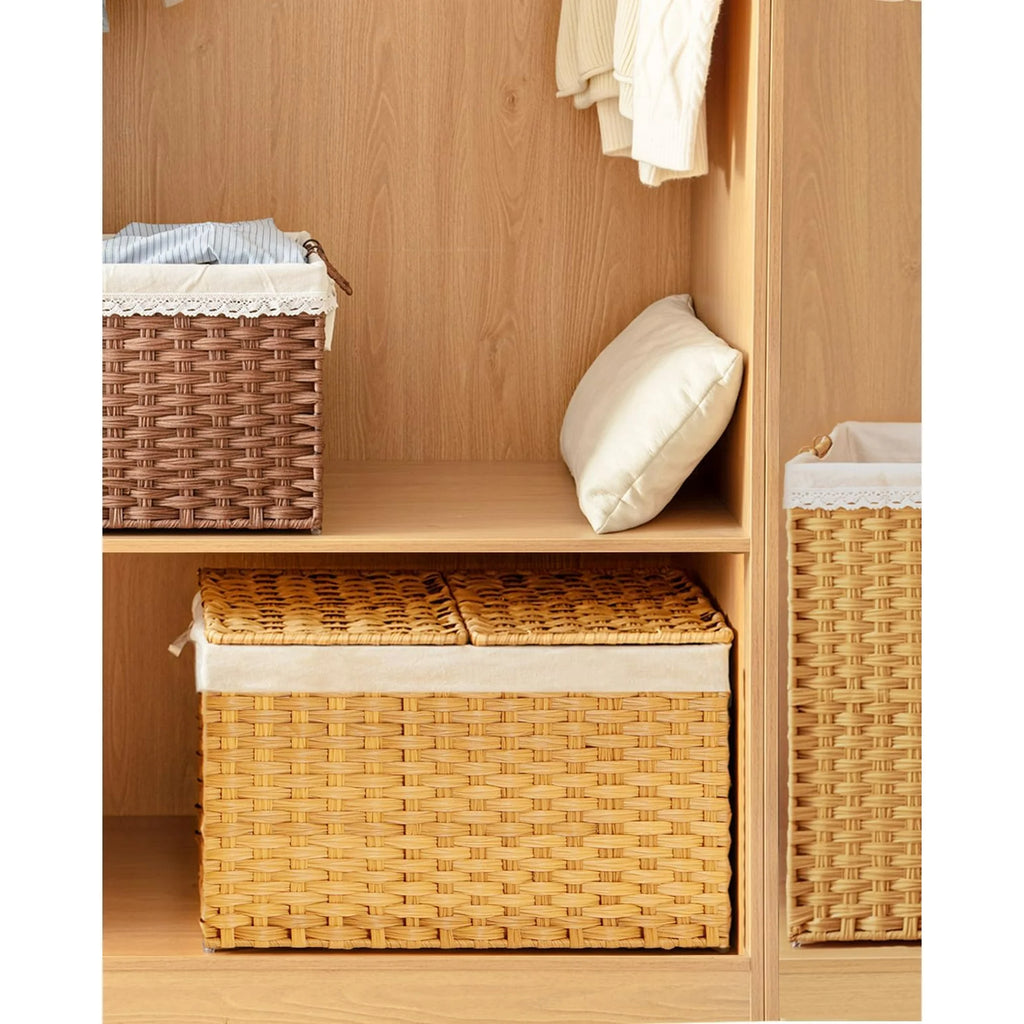 Wicker Storage Basket with Lid and Handles 42 Gallon A7