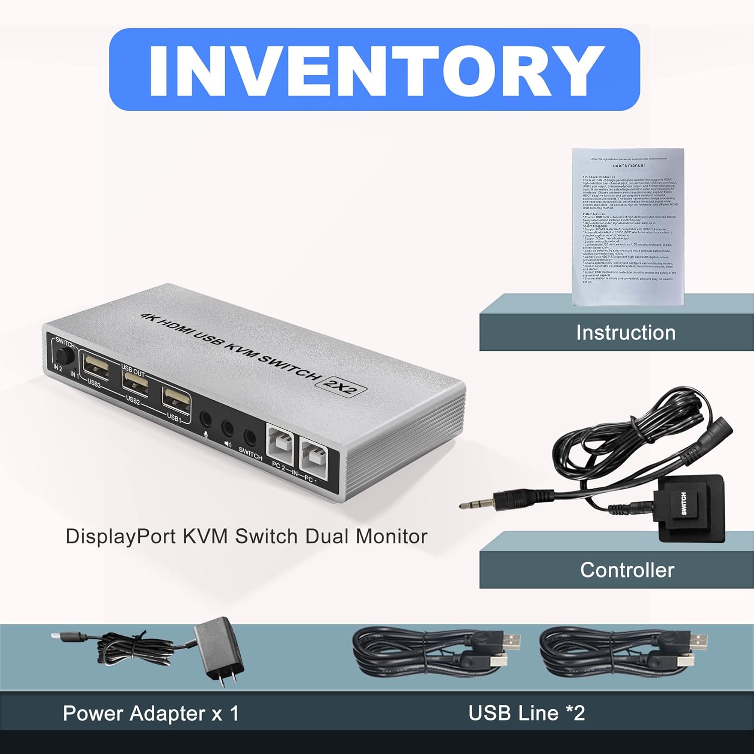 KVM Switch Dual Monitor DisplayPort 4K 60Hz Extended Display, USB Hub & Audio Output a7