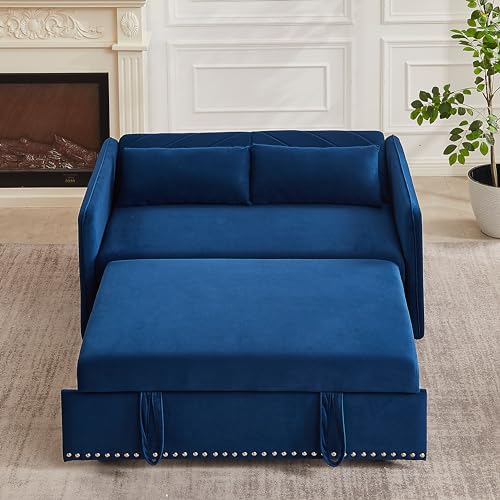 55 Inch Sleeper Sofa with USB Port, 3-in-1 Adjustable Couch Blue k7