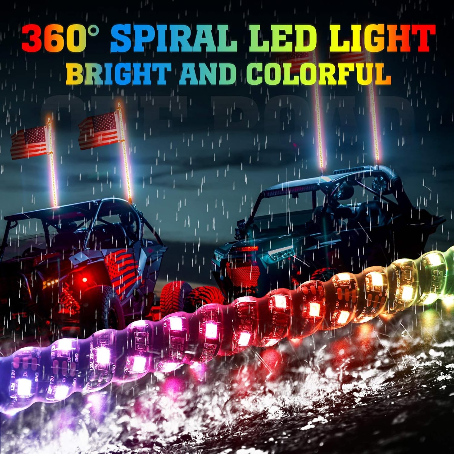 LED Whip Lights for UTV ATV Bluetooth, 366 Modes Spiral RGB, 2pcs 3ft a7